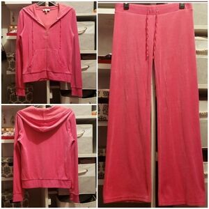 Juicy Couture Pink Y2K Hoodie & Matching Flare Pants, Small